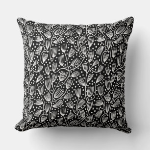 Barkcloth Style Pattern - White on Black Cushion