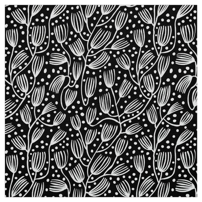 Barkcloth Style Pattern - White on Black Fabric (Swatch)