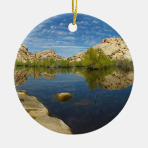 Barker Dam Reflection at Joshua Tree II Ceramic Ornament