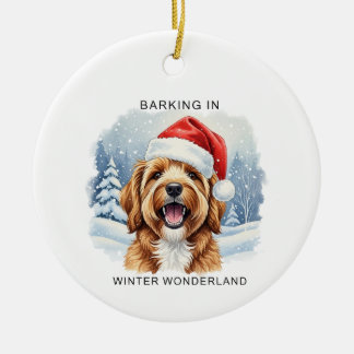 Barking in a Winter Wonderland Dog Christmas  Ceramic Ornament