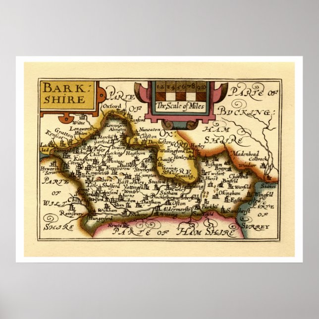 "Barkshire" Berkshire County Map, England Poster (Front)