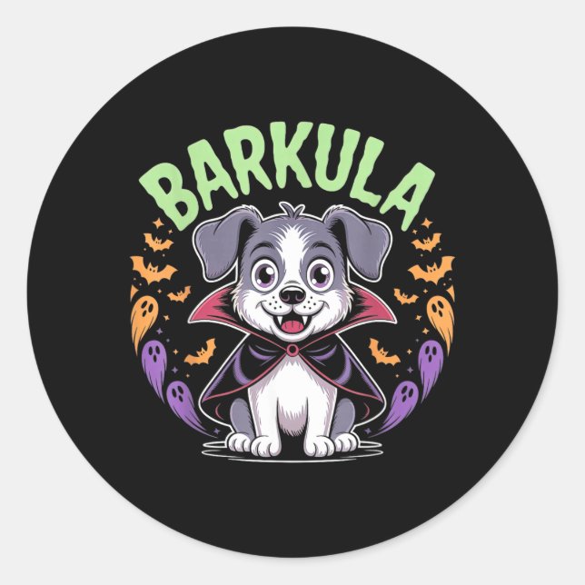 Barkula Cute Dog Halloween Vampire Classic Round Sticker (Front)