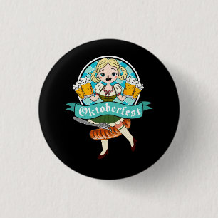 Barmaid Oktoberfest Funny German Woman Dirndl Brat 3 Cm Round Badge