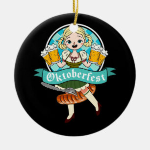 Barmaid Oktoberfest Funny German Woman Dirndl Brat Ceramic Ornament