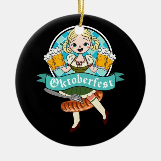 Barmaid Oktoberfest Funny German Woman Dirndl Brat Ceramic Ornament (Front)