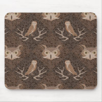 Barn and Hoot Owl Over a Brown Moss Pattern