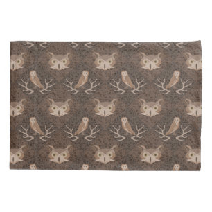 Barn and Hoot Owl Over a Brown Moss Pattern Pillowcase