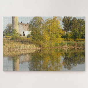 Barn and Pond Reflection Jigsaw Puzzle