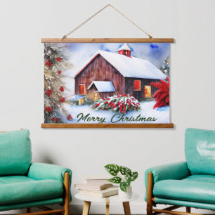 Barn and snow hanging tapestry