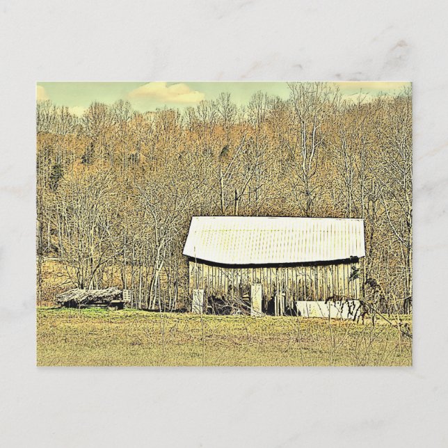Barn and Tobacco Cart Postcard (Front)