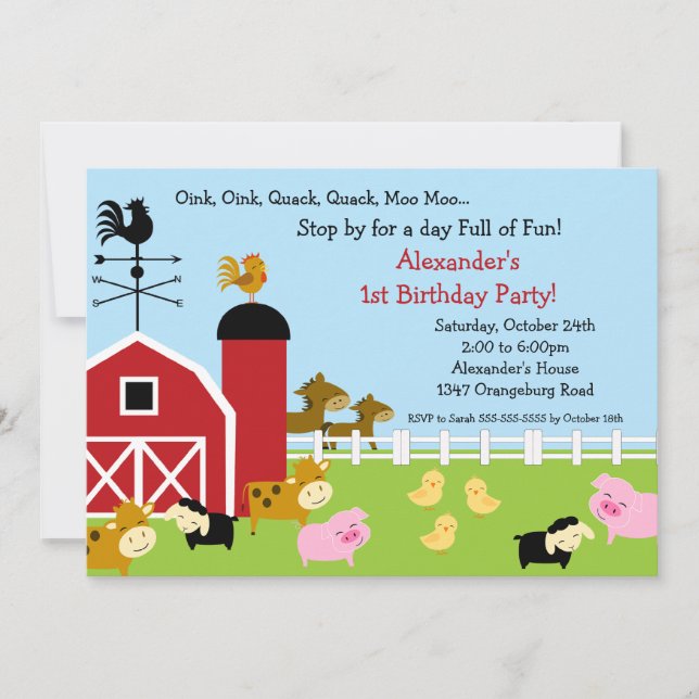 Barn Animal Fun Birthday Party Invitation (Front)