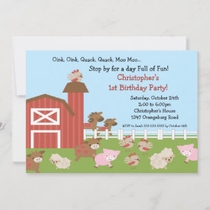 Barn Animal Fun Birthday Party Invitation