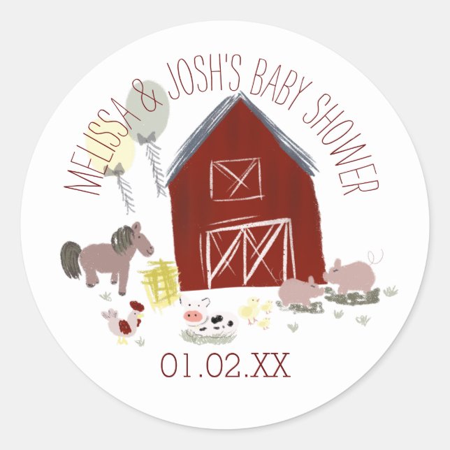 Barn Animals Balloon Tassels Baby Shower Favour Classic Round Sticker (Front)