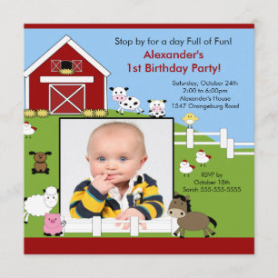 Barn Animals Fun1st Birthday Photo Invitation