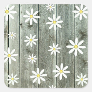 Barn Board Daisy Flower Square Sticker