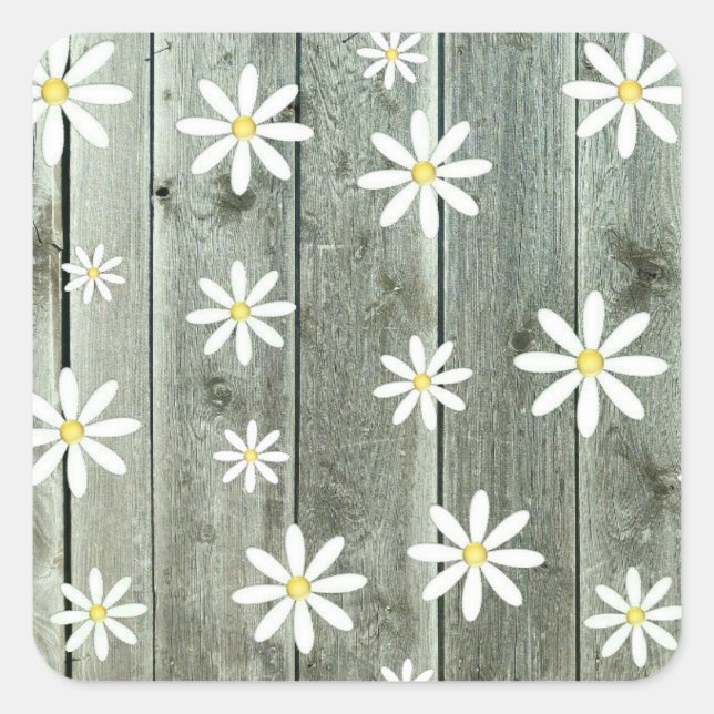 Barn Board Daisy Flower Square Sticker (Front)