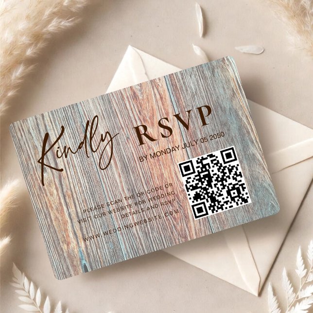 Barn Boho Rustic Wood Slice RSVP Card with QR Code (Creator Uploaded)