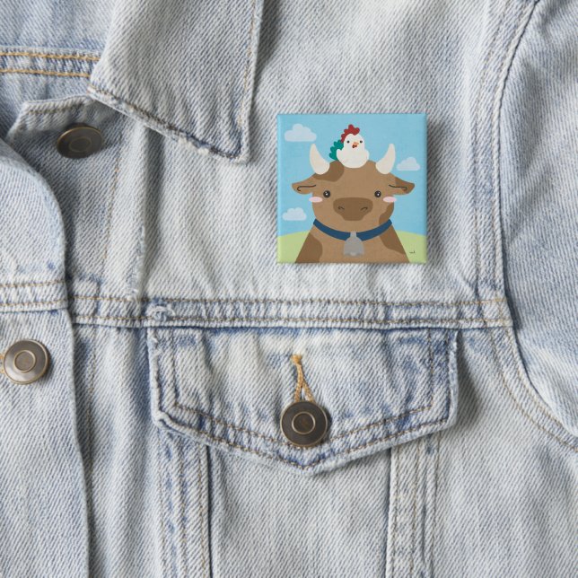 Barn Buddies - Cow & Chick 15 Cm Square Badge (In Situ)