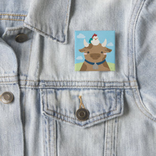 Barn Buddies - Cow & Chick 15 Cm Square Badge