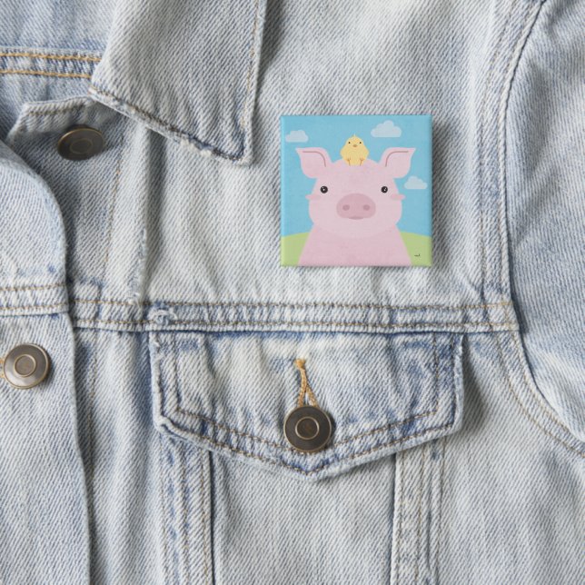 Barn Buddies - Piglet & Chick 15 Cm Square Badge (In Situ)