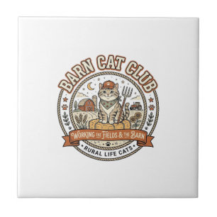 Barn Cat Club Cat Farmer Farm Animal Mashup Cat Vi Ceramic Tile