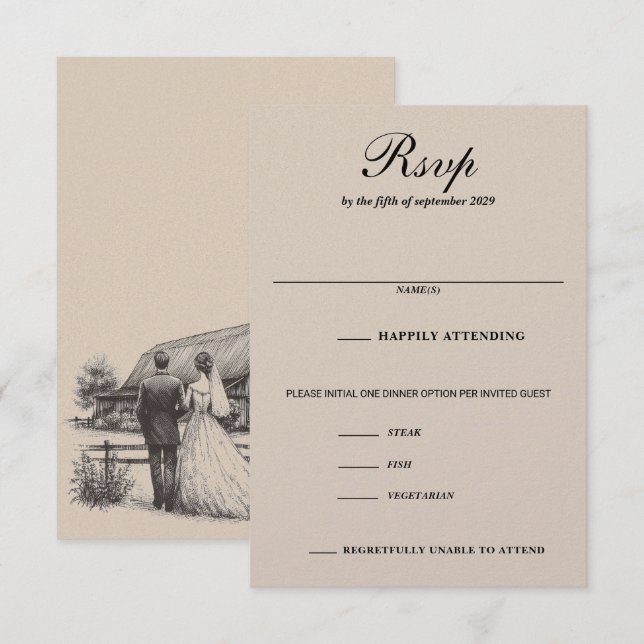 Barn Couple Food Choices RSVP Card (Front/Back)