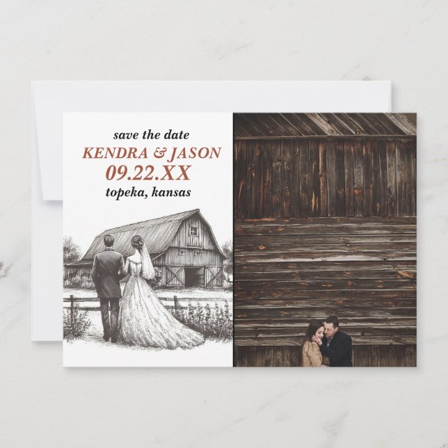 Barn Couple Save the Date Invitation (Front)