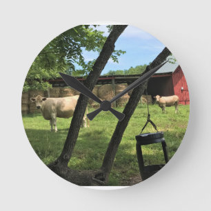 Barn & Cows, Rural North Carolina Canvas Print Round Clock