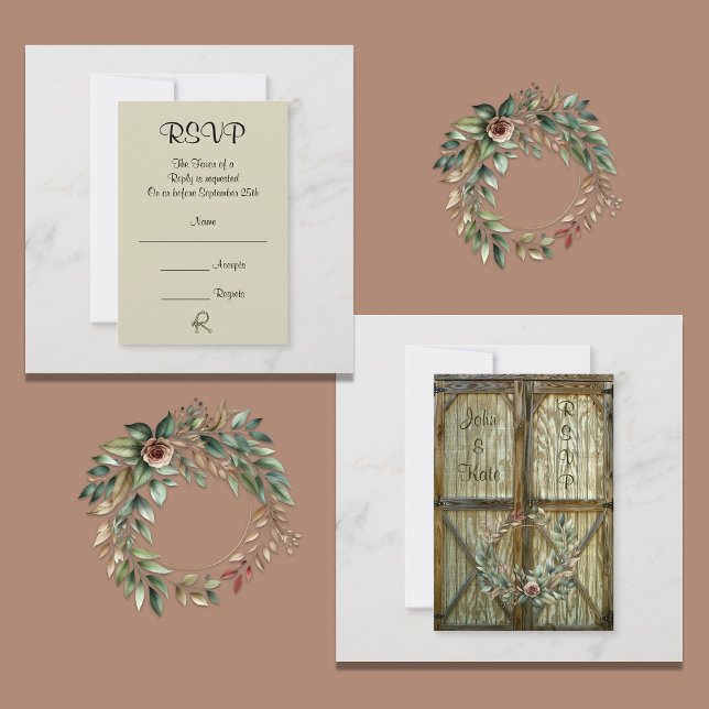 Barn Door and Rose Floral Country Wedding RSVP (Creator Uploaded)