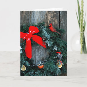 Barn Door Holiday Wreath with Winter Birds Card