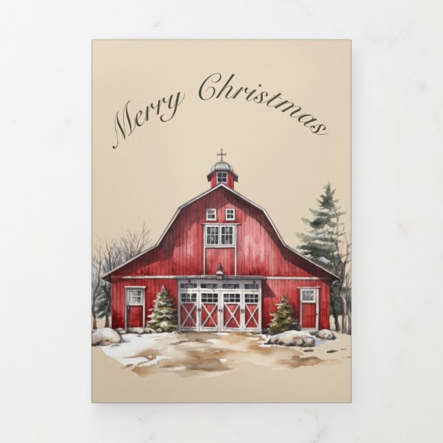 Barn Door Rustic Country Christmas  Tri-Fold Invitation (Cover)