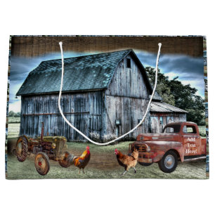 Barn Farm Tractor Farm Truck Rooster Hen Large Gift Bag