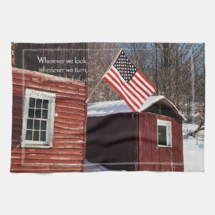 Barn Flag Patriotic Reminders All Around Tea Towel