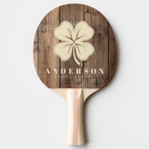 Barn Floor Boards Four Leaf Clover with Name Ping Pong Paddle
