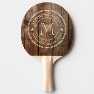 Barn Floor Boards Wedding Monogram Star Ping Pong Paddle