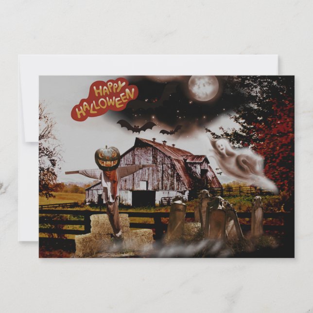 *~* Barn Hay Goblin Spooky Ghost HALLOWEEN CARD (Front)