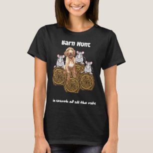 Barn Hunt in search of rats with a cute Goldendoo T-Shirt