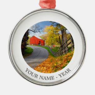 Barn in Fall Metal Ornament