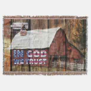 Barn In God We Trust American Flag Throw Blanket