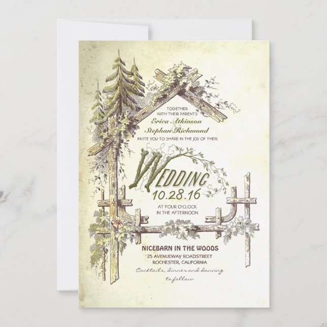 Barn in the Woods Rustic Wedding Invitations (Front)