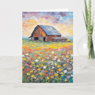 Barn In Wildflowers Thinking of You Card