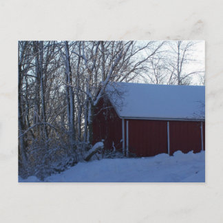 barn in winter postcard