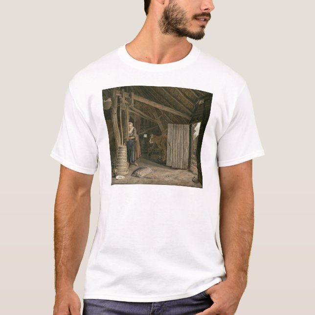 Barn Interior with a Maid Churning Butter T-Shirt (Front)