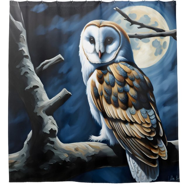 Barn Owl and Full Moon Shower Curtain (Front)
