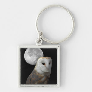 Barn Owl and Moon Square Keychain