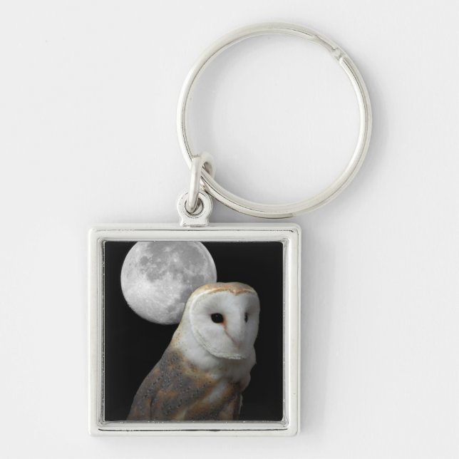 Barn Owl and Moon Square Keychain (Front)