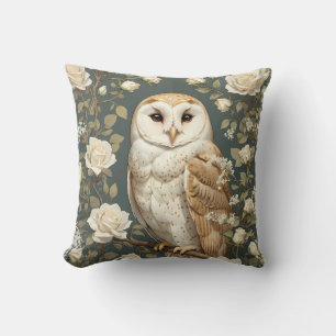 Barn Owl And White Roses William Morris Inspired Cushion