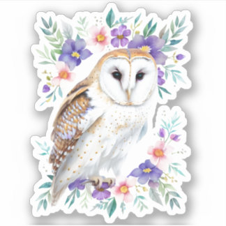 Barn Owl and Wildflowers Woodland Bird