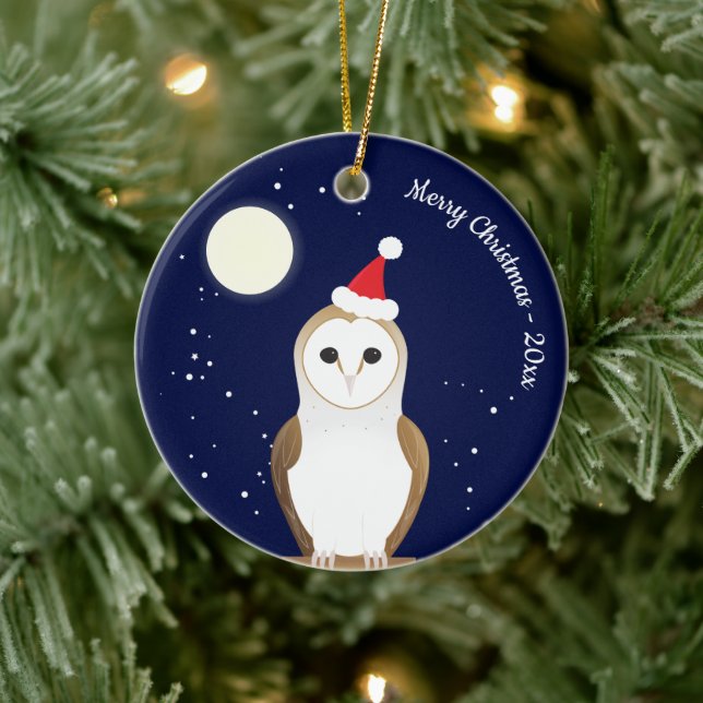 Barn Owl Animal Christmas  Ceramic Ornament (Tree)