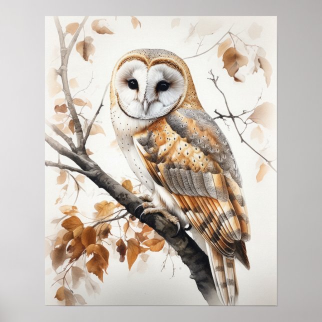 Barn Owl Bird Art Print Poster (Front)
